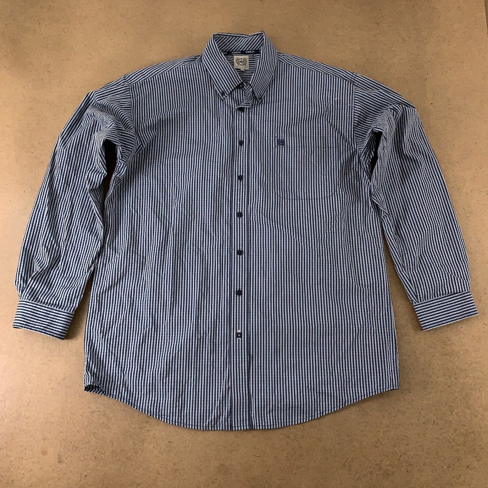 Cinch Men's Size Large Blue Checks Long Sleeve Button Front Western Shirt *Flaw*